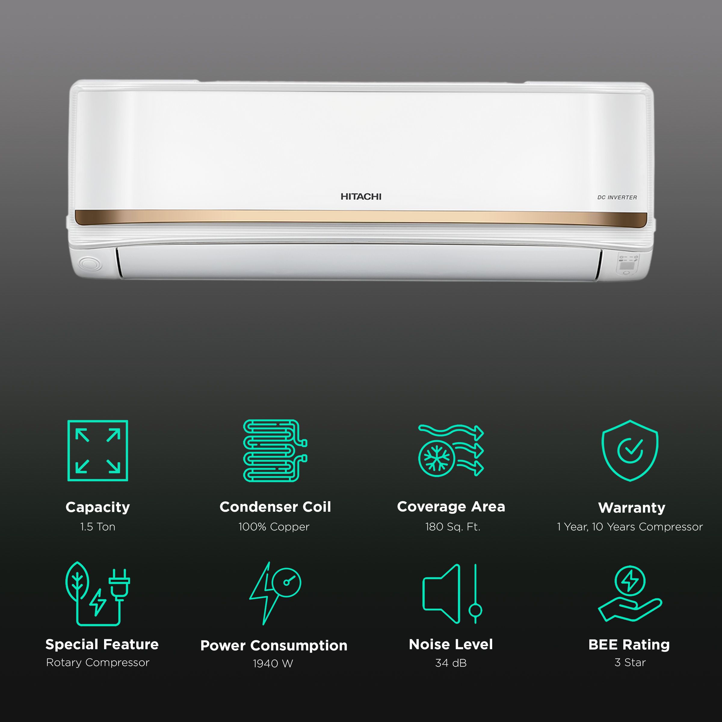 Buy Hitachi iZen 3400FXL 1.5 Ton 3 Star Inverter Split AC (2023